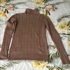 Tommy Hilfiger Brown Turtle Neck Cable Knit Sweater